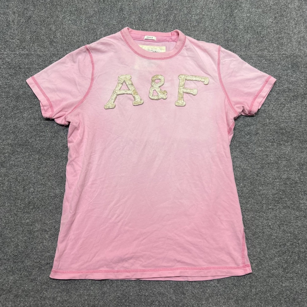 Y2K Abercrombie & Fitch Shirt Mens Medium Pink A&F Logo Muscle Graphic T-Shirt